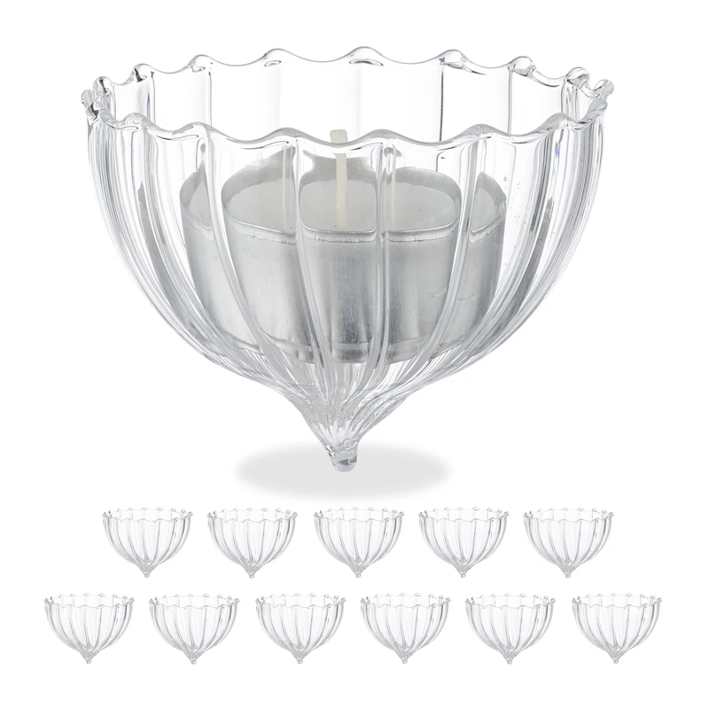 Relaxdays Floating Tea Light Holder, Set of 12, Glass, Water Decoration, Wedding, Pool & Pond, Candle, Transparent