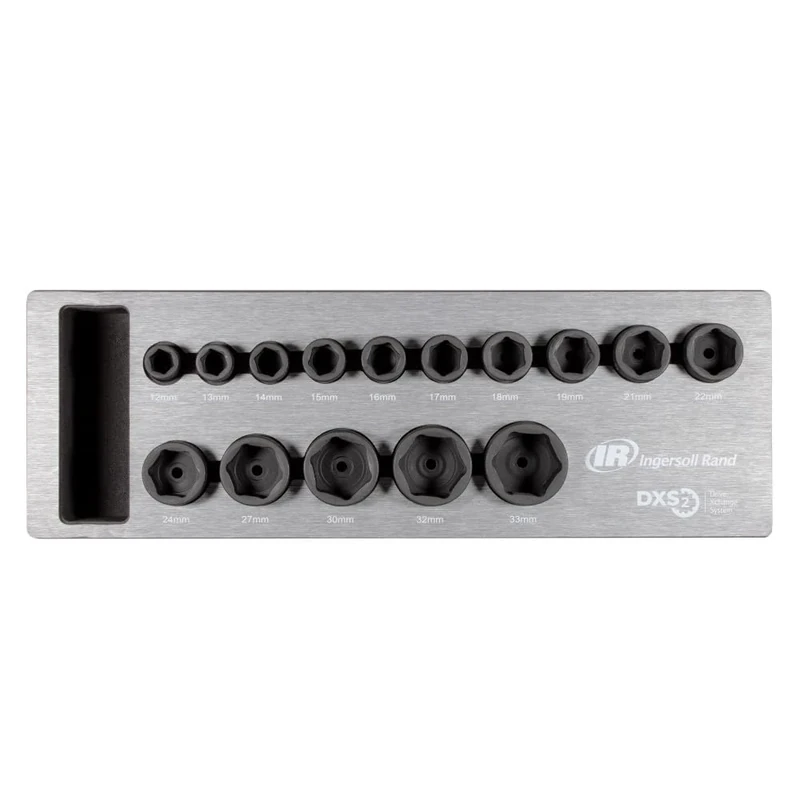 Ingersoll-Rand DXS2 Drive Hex Metric Impact Socket Set, 15-Piece, Chrome-Molybdenum Steel, Lifetime Warranty
