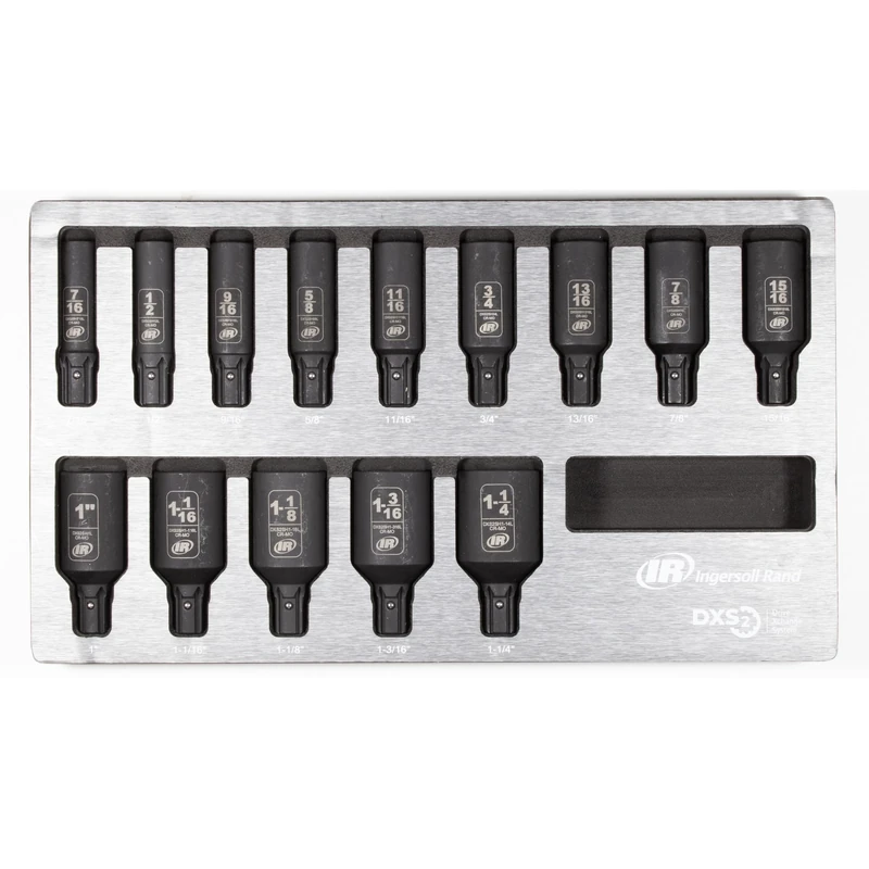 Ingersoll Rand 14-Piece DXS2 Drive Hex Deep SAE Imperial Impact Socket Set, Chrome-Molybdenum Steel