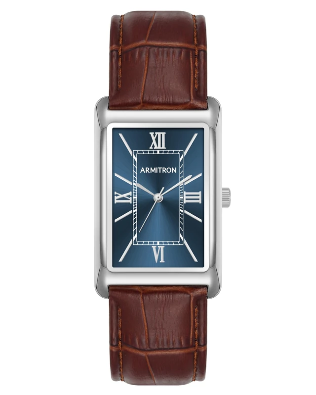 Armitron Men's Croco/Grain Leather Strap Watch, 20/5615, Brown/Silver/Navy Blue, Japanese