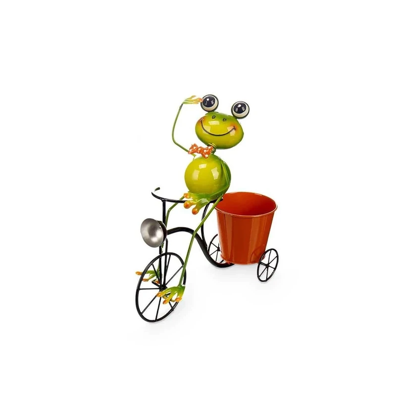 Ibergarden Flower Pot Yellow Red Green Metal Bicycle Frog 31.5 x 32 x 17 cm