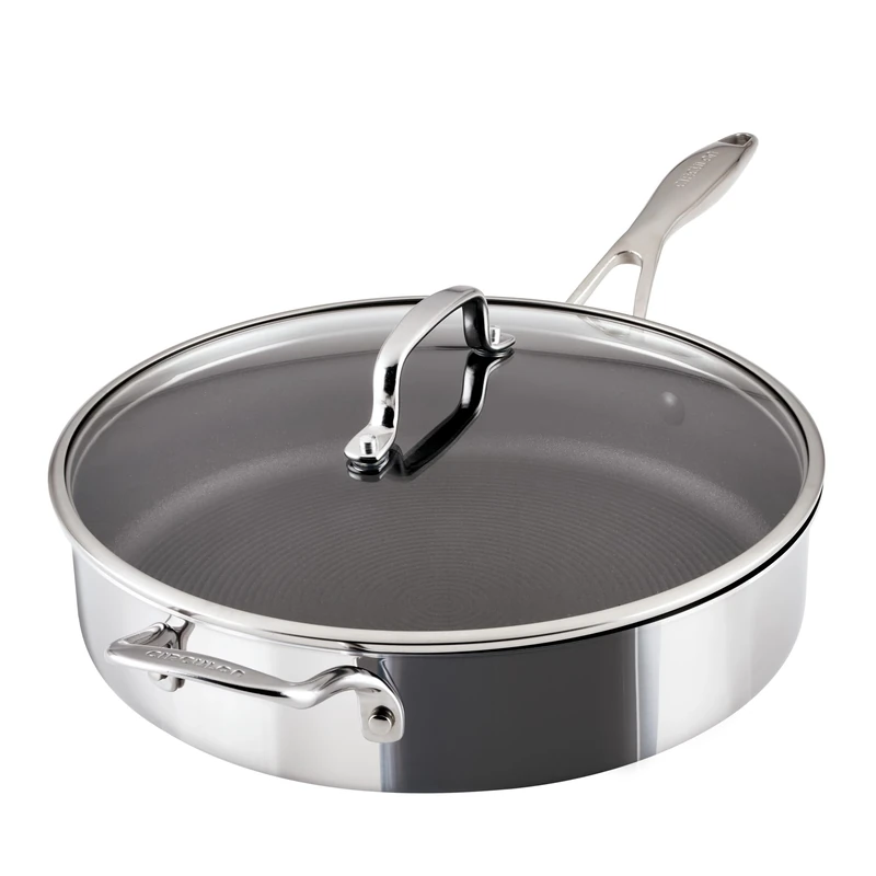 Circulon Scratch Defense 30cm Saute Pan with Lid: Non Stick Stainless Steel Saute Pan with Helper Handle and Glass Lid, All Hob Suitable