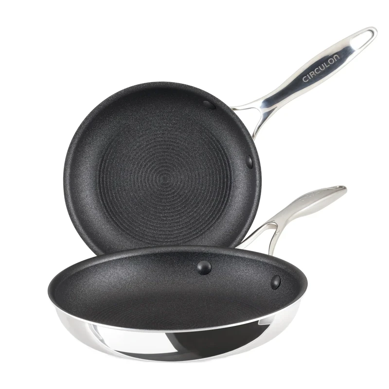 Circulon Scratch Defense Stainless Steel Frying Pan Set with Extreme Non Stick: 22cm x 25cm Non Stick Frying Pan Set, Induction and All Hob Suitable
