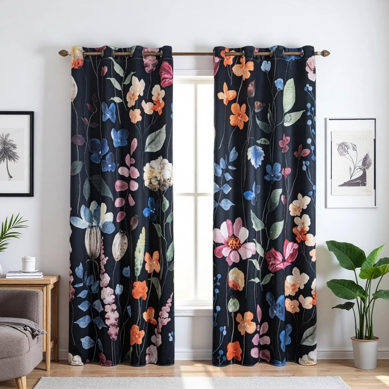 Floral Blackout Curtains 63 inch Long 2 Panel 42x63 Grommet, Colorful Multi Lush Flowers Poppy Leaves Patterned Thermal Insulated Black Out Drapes Window Treatment for Bedroom Living Room Decor