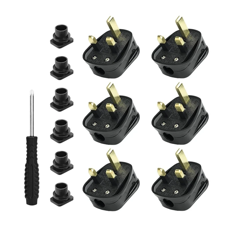 FLARE LIGHTING Pack of 6 UK Plugs 3 Pin with 13 AMP (Black), Fused Plug, Heavy Duty Electrical Plug, Durable for Electrical Appliances, 240V, Rewireable Plug