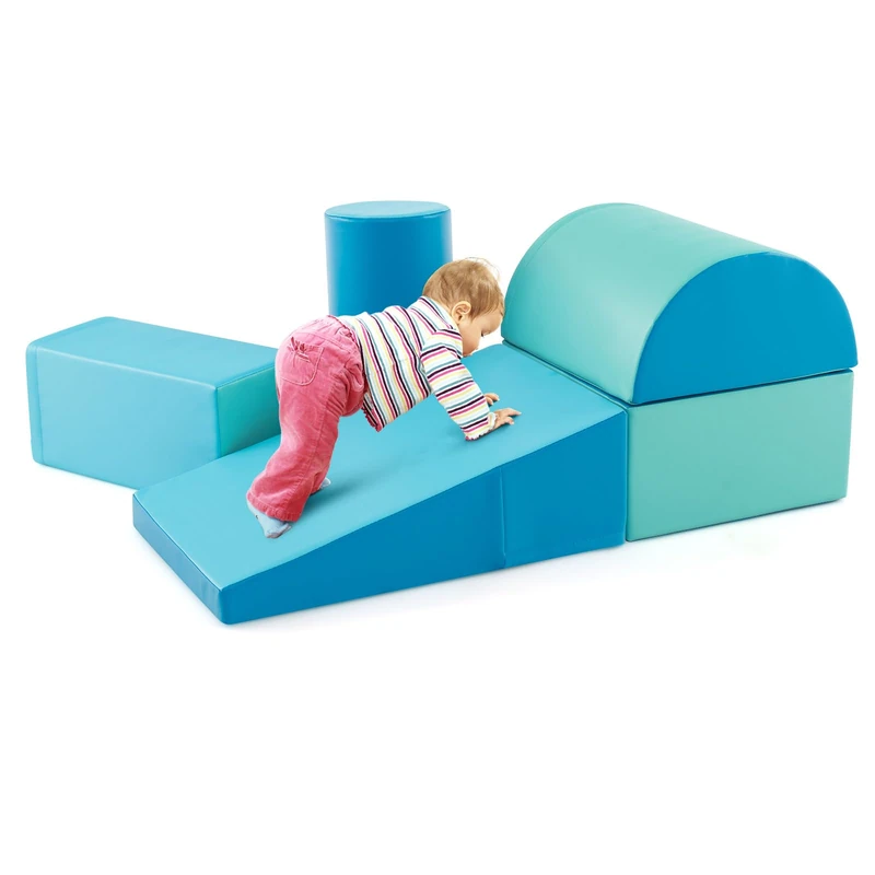 GYMAX Kids Climb and Crawl Play Equipment, 5-Piece Baby Soft Foam Blocks, Toddlers Lightweight Activity Play Set for Climbing Crawling (Blue)