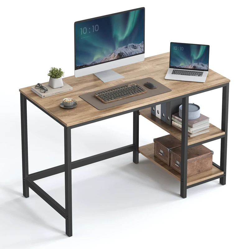 VASAGLE Computer Desk, Office Desk, 120 x 60 x 76 cm, Industrial Style, for Study, Bedroom, Living Room, Camel Brown and Ink Black LWD047K01
