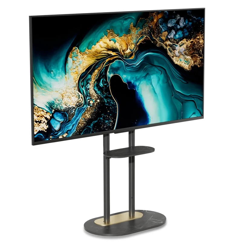 UNHO TV Floor Stand for 40-75 Inch LED LCD OLED Plasma, Heavy Duty Slim Tall TV Bracket with Shelves Height Adjustable Max VESA 600x400mm up to 40kg Black