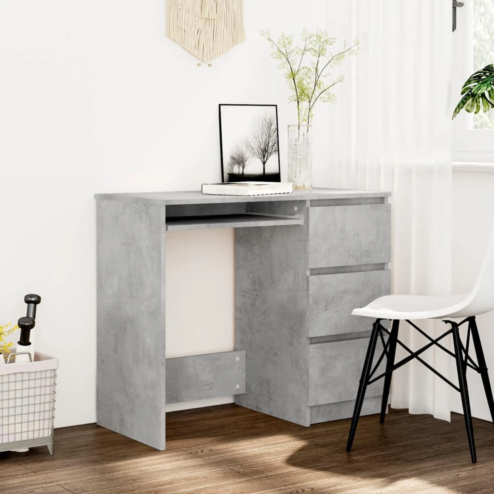 Vopese Desk Concrete Grey 90x45x76 cm Engineered Wood, Office Writing Desks, Computer Desk, Workstation Study Working Desk for Home Office Bedroom