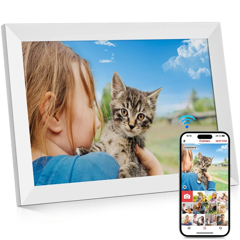 GGUA 10.1 Inch Digital Photo Frame Wifi Built in 32GB Memory, 1280x800 IPS LCD Touchscreen, Auto-Rotate and Audio, Quick and Easy Share Photos or Videos via the Frameo App, the Best Choice for Gifting