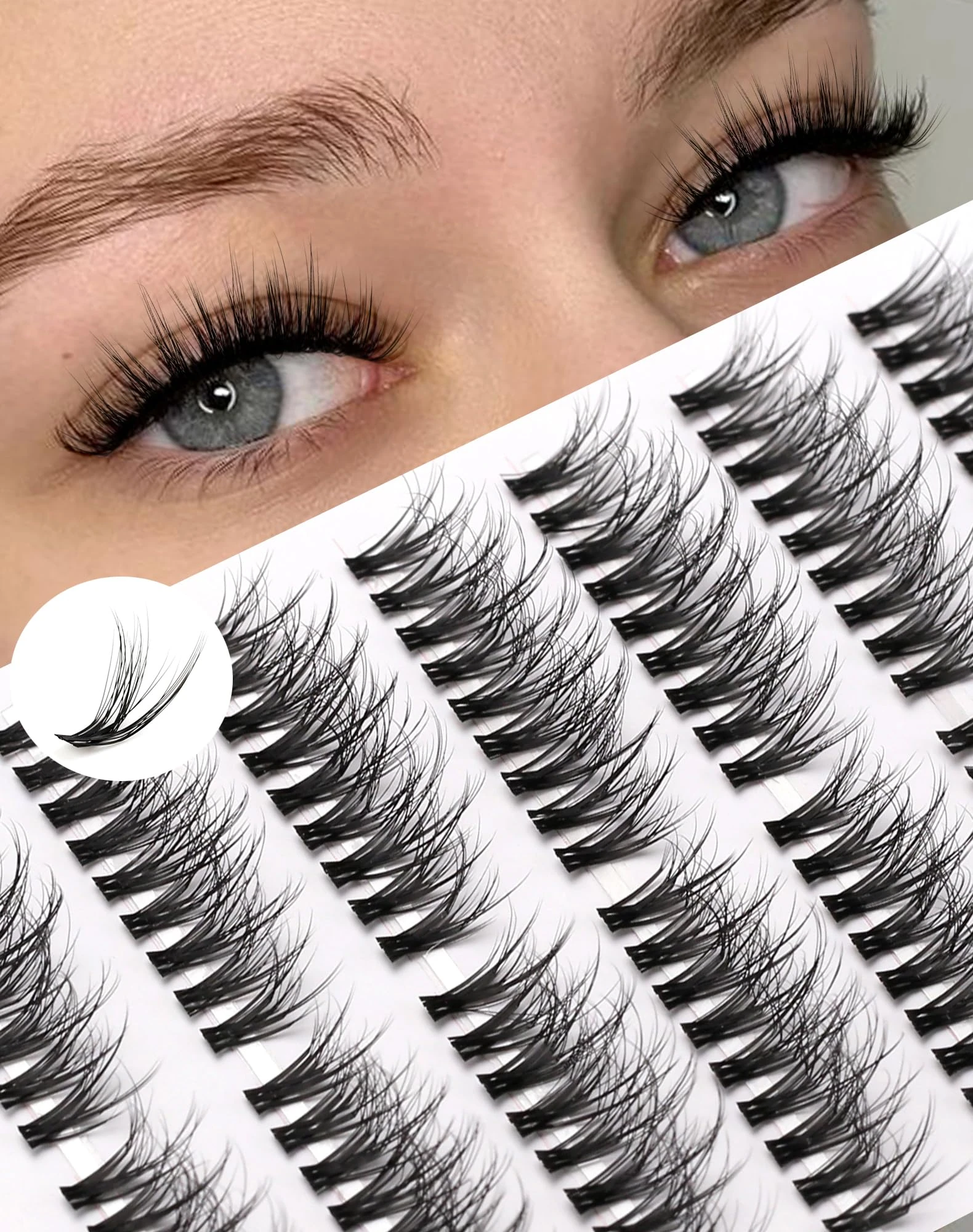 Onlyall Individual Lashes Cluster Natural Lash Extension Fluffy Mink False Cluster Eyelash Wispy DIY Eyelashes 126 Pcs (13-17MM Pre-styled-7Pair) N05