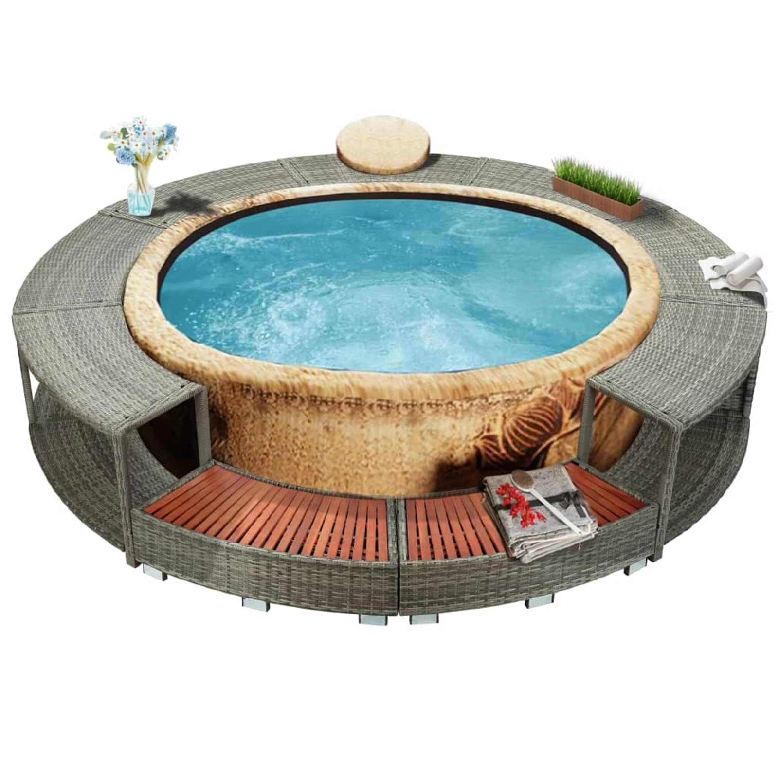 Vopese Hot Tub Surround Grey Poly Rattan