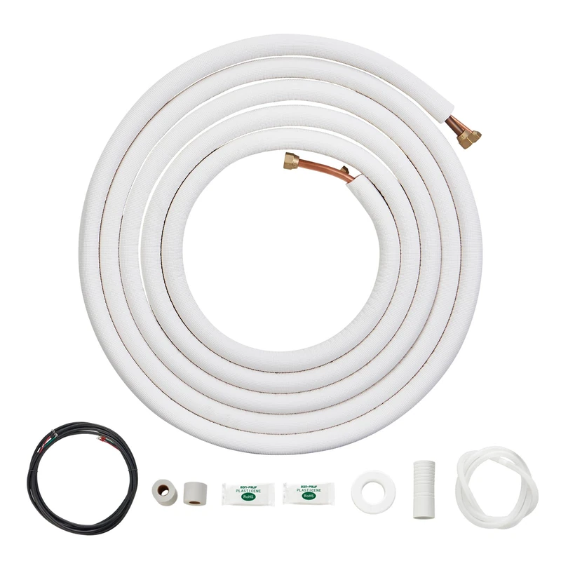 VEVOR 25FT Mini Split Line Set, 6.4 & 12.7mm O.D Copper Pipes Tubing and Triple-Layer Insulation, for Air Conditioning or Heating Pump Equipment & HVAC with Rich Accessories (27ft Connection Cable) - Image 1
