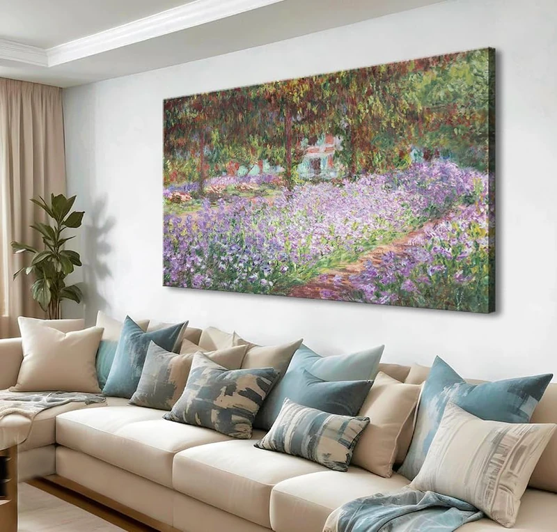 msspart Irises in Monet's Garden, 1900 by Claude Monet Canvas Wall Art Decor Framed Famous Painting Print for Bathroom Bedroom Wall Decoration 24"x36"