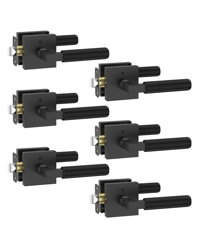 Asidrama 6 Pack Black Privacy Door Handles, Door Lever with Door Knobs Indoor for Bedroom or Bathroom, Heavy Duty Door Handles Interior with Locks for Left Right Sided Doors