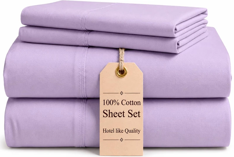 Good Sleep Bedding Queen Sheets Cotton - 4 Piece Queen Deep Pocket Sheet Set, 800 Thread Count Luxury Queen Size Sheets, Soft & Breathable High Thread Count Sheets Queen, Fits Upto 16" - Lavender