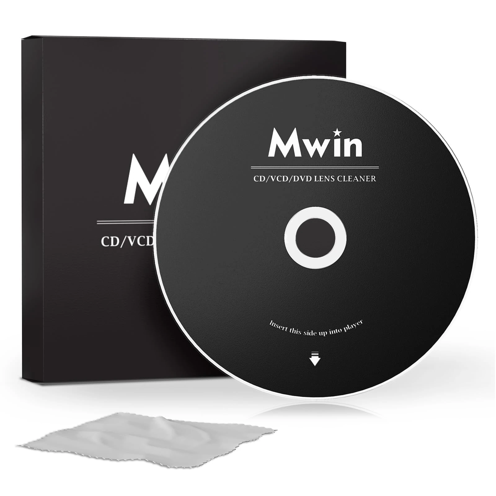 Mwin CD Cleaner Disc for CD Player, Safe and Effective Laser Lens Cleaning Disc with Microfibre Cloth, Lens Cleaner Set for Car and Home CD/VCD/DVD Player