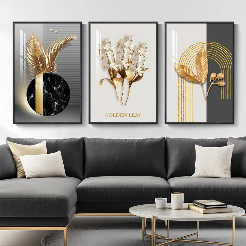 VAN GOGH ART Modern Luxury Large Wall Art Set of 3 Black White Gold Contemporary Abstract Artwork for Living Room, Office, Hallway 24x36 Inch