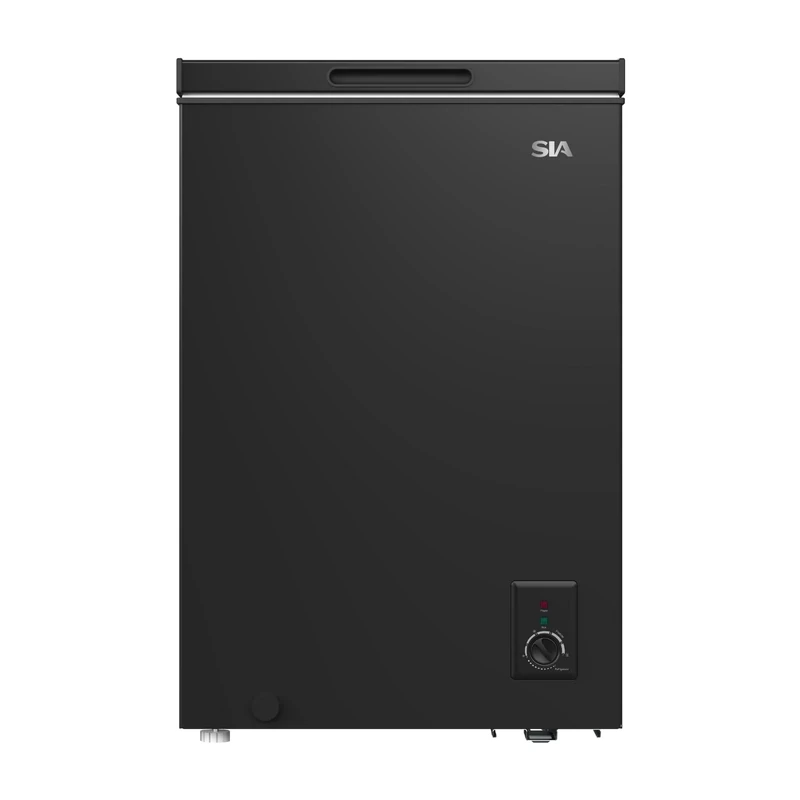 SIA SCF100BLE Freestanding 99L Black Chest Freezer With Wire Basket, 55cm Wide, For Outbuildings, Garages and Sheds, Temperature Control, E Rated, 2 Years Parts And Labour Guarantee