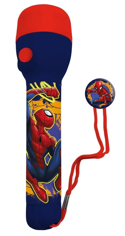 Disney Spiderman Kids Big LED Torch 16cm Plastic Non-Slip Flashlight for Outdoor Adventures, Camping, Hiking and Emergency Use