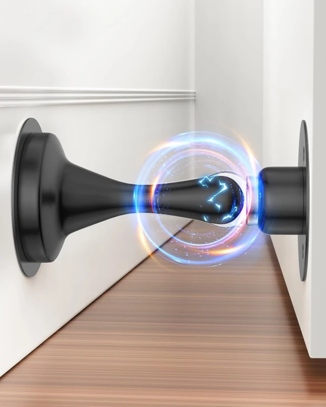 Magnetic Door Holder - Wall or Floor Mounted Stop for Patio, Indoors & Outdoor, Metal Chrome Adhesive Stoppers - 1 Pack