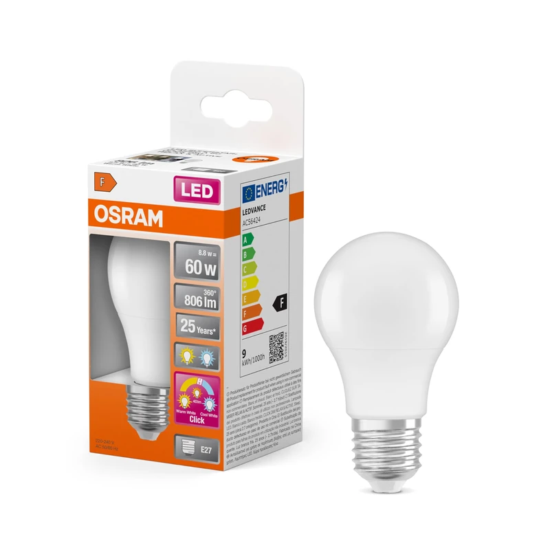 Osram LED Superstar Classic LED Lamp in Kolbenform mit DREI Lichtszenen Relax, Active, Sleep. Aus gefrostetem Kunststoff, 8.8W, E27, Farbtemperatur 2700-4000 K, steuerbar über Wandschalter, 6-Pack - Image 1