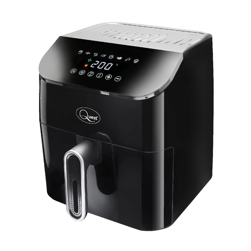 Quest 33869 4.5L Air Fryer/Digital Touch Controls/Non-Stick Detachable Food Basket / 30 Minute Timer/Cool Touch/Auto-Shut Off / 1350W, Black