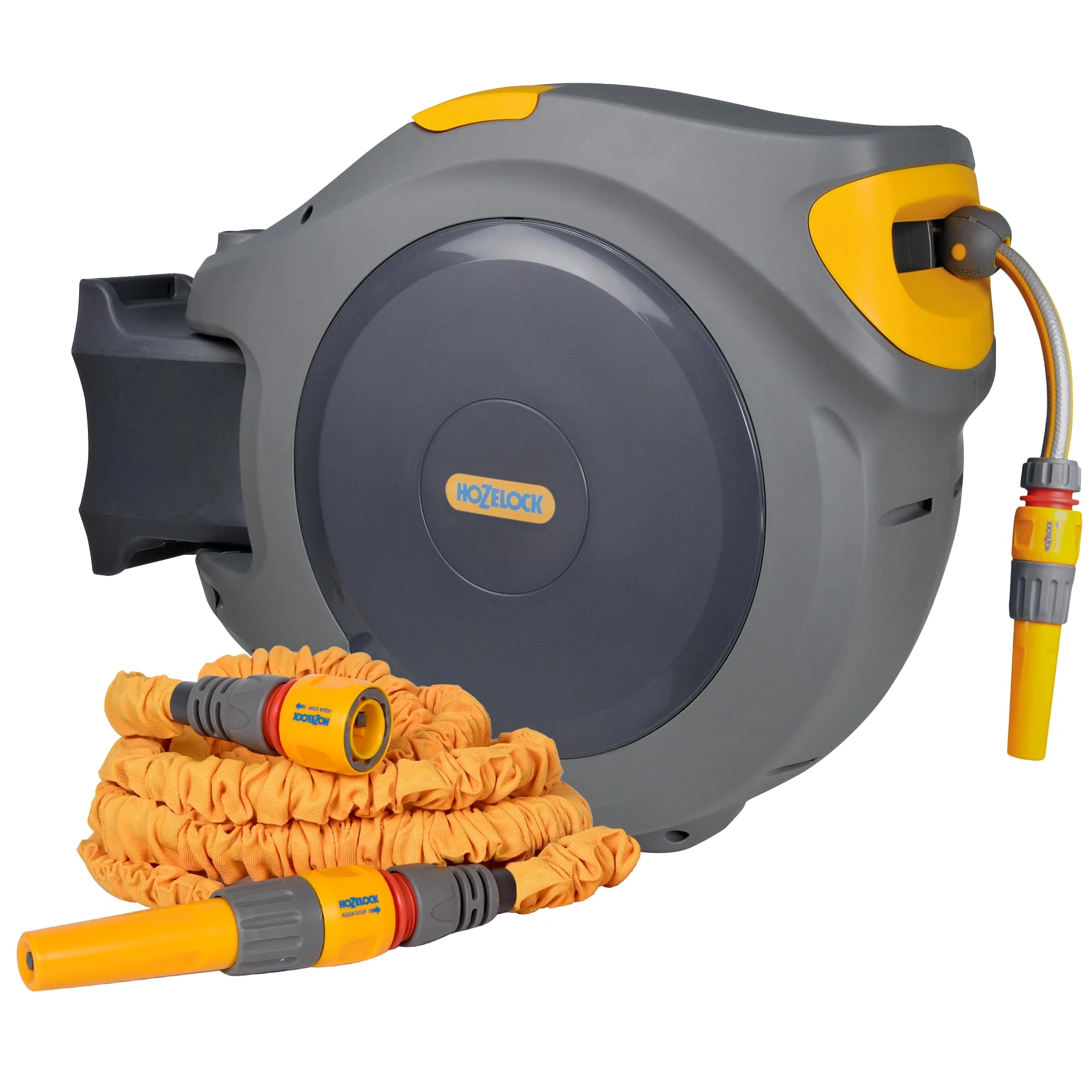 HOZELOCK - Exclusive to Amazon: 40m Auto Reel with Free 7.5m Superhoze: Easy to Install, Child-Lock, Auto-Rewind, Ready-to-Use, Expanding Hose Included While Stocks Last, Grey