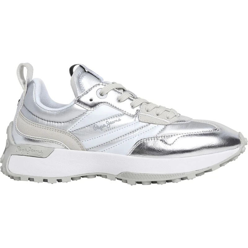 Pepe Jeans Women's LUCKY METALLIC Sneak, White(WHITE), 5 UK