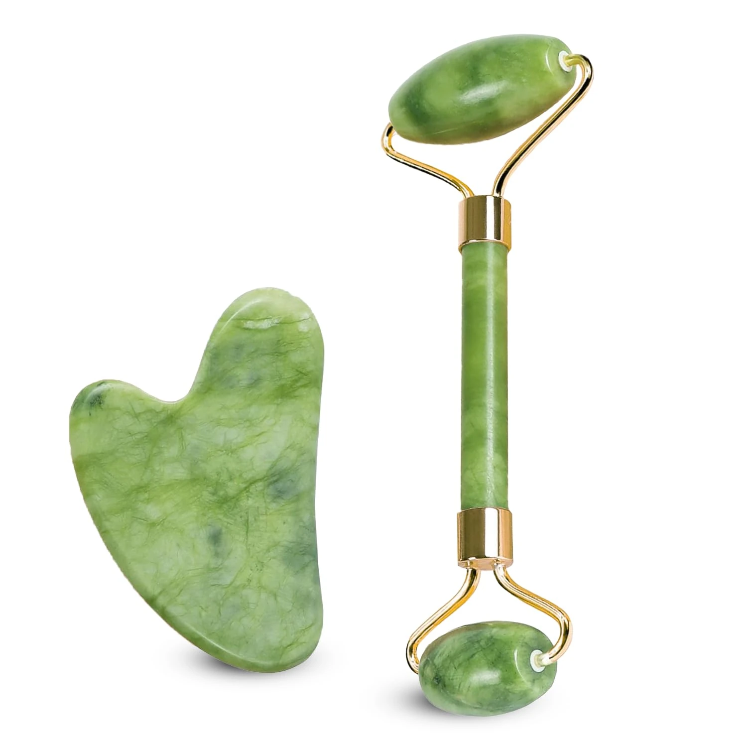 Gua Sha Stone & Jade Face Roller Set- Anti Aging Jade Gua Sha Face Massage Tool for Wrinkles- Eye Roller for Dark Circles and Puffiness- Easter- Organic Face Rollers for Women & Men- Jawline Shaperner