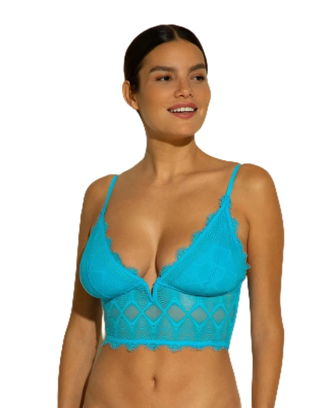 Cosabella Women's Allure Cropped Cami Plunge Bra, Semi-Sheer, Constance Blue, M