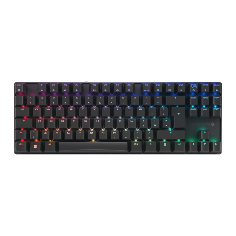 CHERRY MX 8.2 TKL Wireless, Cordless Gaming Keyboard without Numpad, UK-Layout (QWERTY), Bluetooth, 2,4 GHz & Cable, MX2A RED Switches, Black