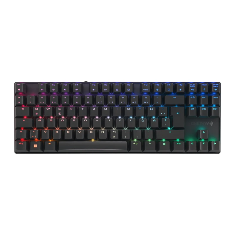 CHERRY MX 8.2 TKL Wireless, Cordless Gaming Keyboard without Numpad, German Layout (QWERTZ), Bluetooth, 2,4 GHz & Cable, MX2A RED Switches, Black