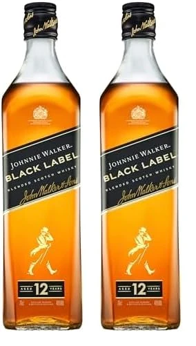 Johnnie Walker Black Label | Blended Scotch Whisky | 40% vol | 70cl | Layers of Smooth Flavour | Toffee | Fruit | Vanilla & Smoke | Classic Scottish Whisky to Sip Neat or in Drinks (Pack of 2)
