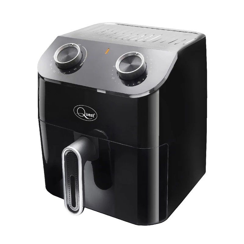 Quest 33879 4.5L Air Fryer/Manual Dial Controls/Non-Stick Detachable Food Basket / 60 Minute Timer/Cool Touch/Auto-Shut Off / 1350W, Black