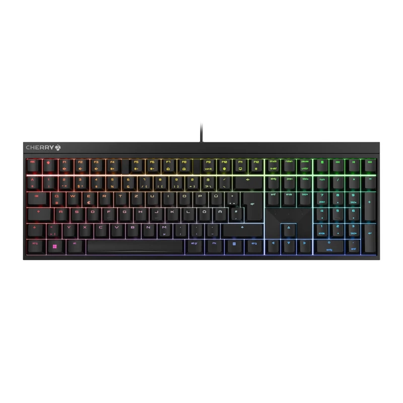 CHERRY MX 2.0S, Mechanical Gaming Keyboard with RGB Lighting, German Layout (QWERTZ), Wired, Designed in Germany, MX2A RED Switches, Black