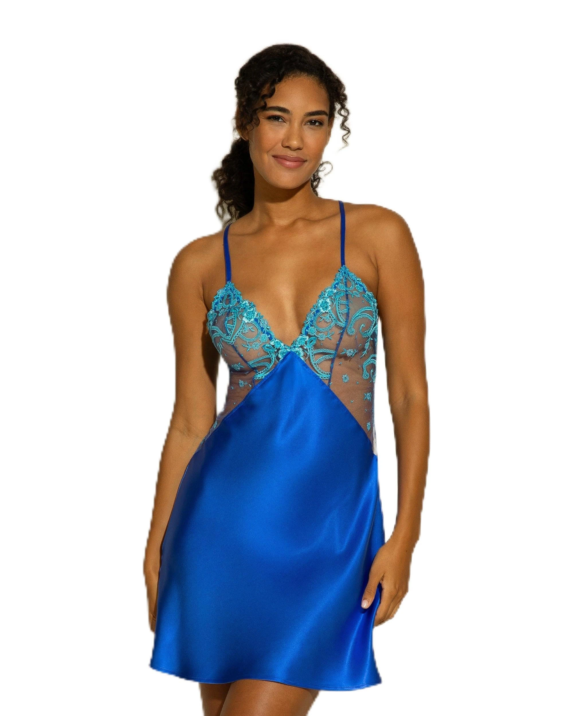 Cosabella Women's Sanika Italian Nightie Negligee, Portofino Blue, L