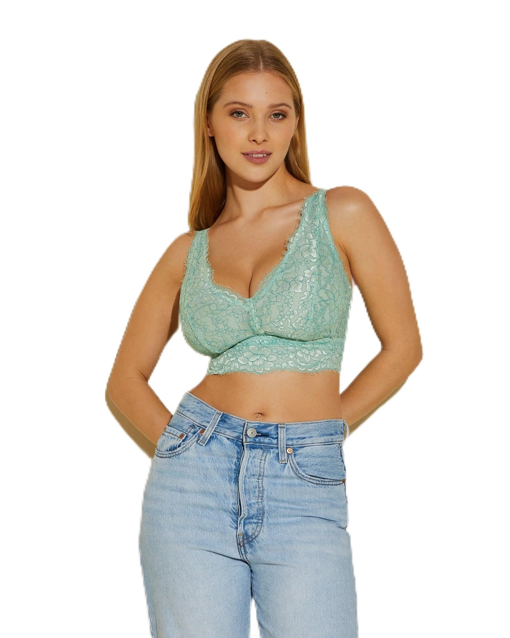 Cosabella Women's PRET a Porter Curvy Long Bralette Plunge Bra, Semi-Sheer, Verde Umbria/Addy Green, XS