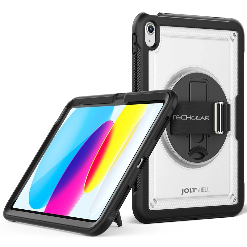 TECHGEAR JOLT-SHELL Case for iPad 11" A16 (11th Gen 2025) & 10.9" (10th Gen 2022), Tough Rugged Shockproof Cover with 360 Rotating Stand, Hand Strap, Screen Frame, Trolley Friendly, Kids School Case