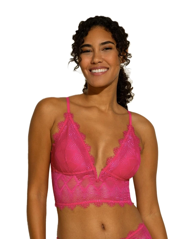 Cosabella Women's Allure Cropped Cami Plunge Bra, Semi-Sheer, Flori Pink, M