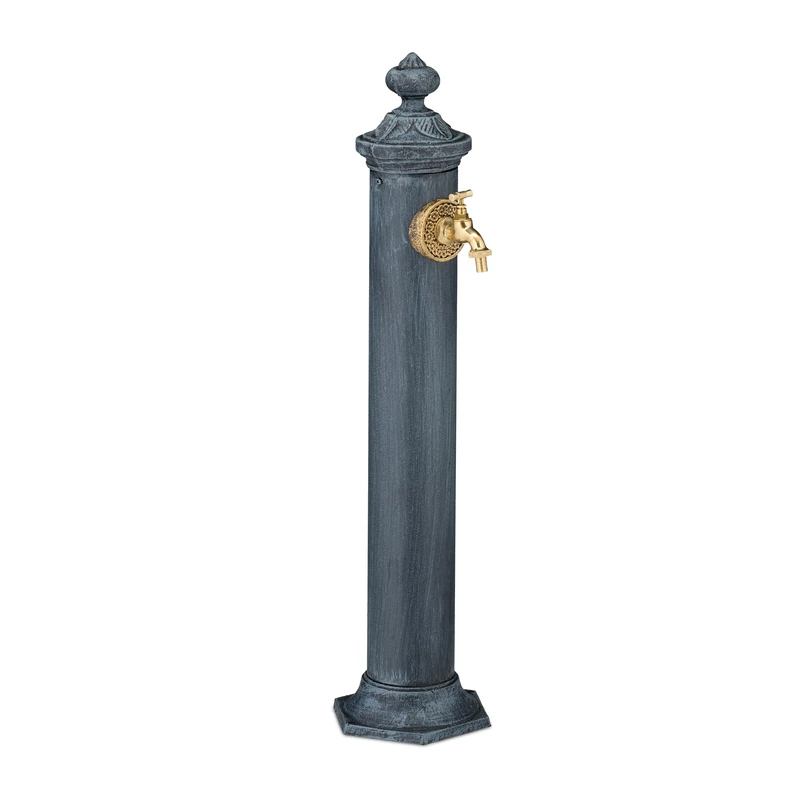 Relaxdays Standing Fountain Antique, HWD: 84 x 21.5 x 25, Water Tap Garden, Terrace, Ornamental, Dark Grey, Cast iron, 84 x 21.5 x 25 cm