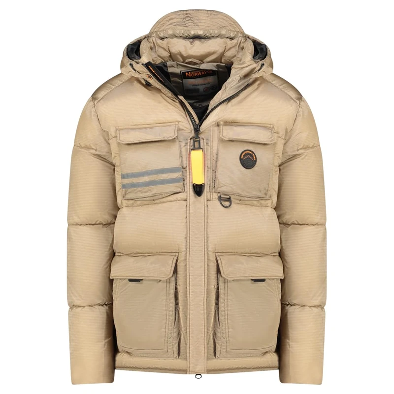 Geographical Norway Dolbary Men Long Warm Parka for Autumn Winter – Waterproof Waterproof Coat – Outdoor Hooded Fur Jacket – Windproof Jacket – Men (Beige M), beige, M