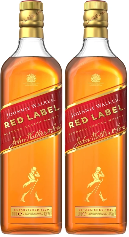 Johnnie Walker Red Label | Blended Scotch Whisky | 40% vol | 1L | Enjoy Neat or in Drinks | Iconic Scottish Whisky Blended from up to 35 Whiskies | Notes of Smoke | Cinnamon & Honey (Pack of 2)