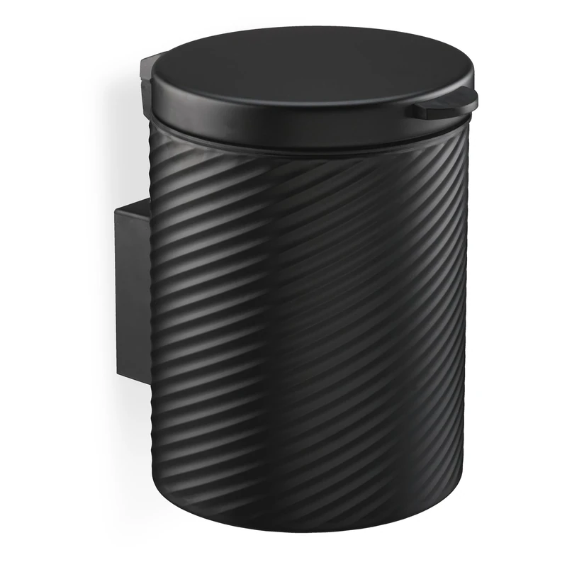 Relaxdays Cosmetic Bin Wall Mounted 5 Litre Soft Close Inner Bucket Metal Round Bathroom Trash Can Black, 30% plastic 70% iron