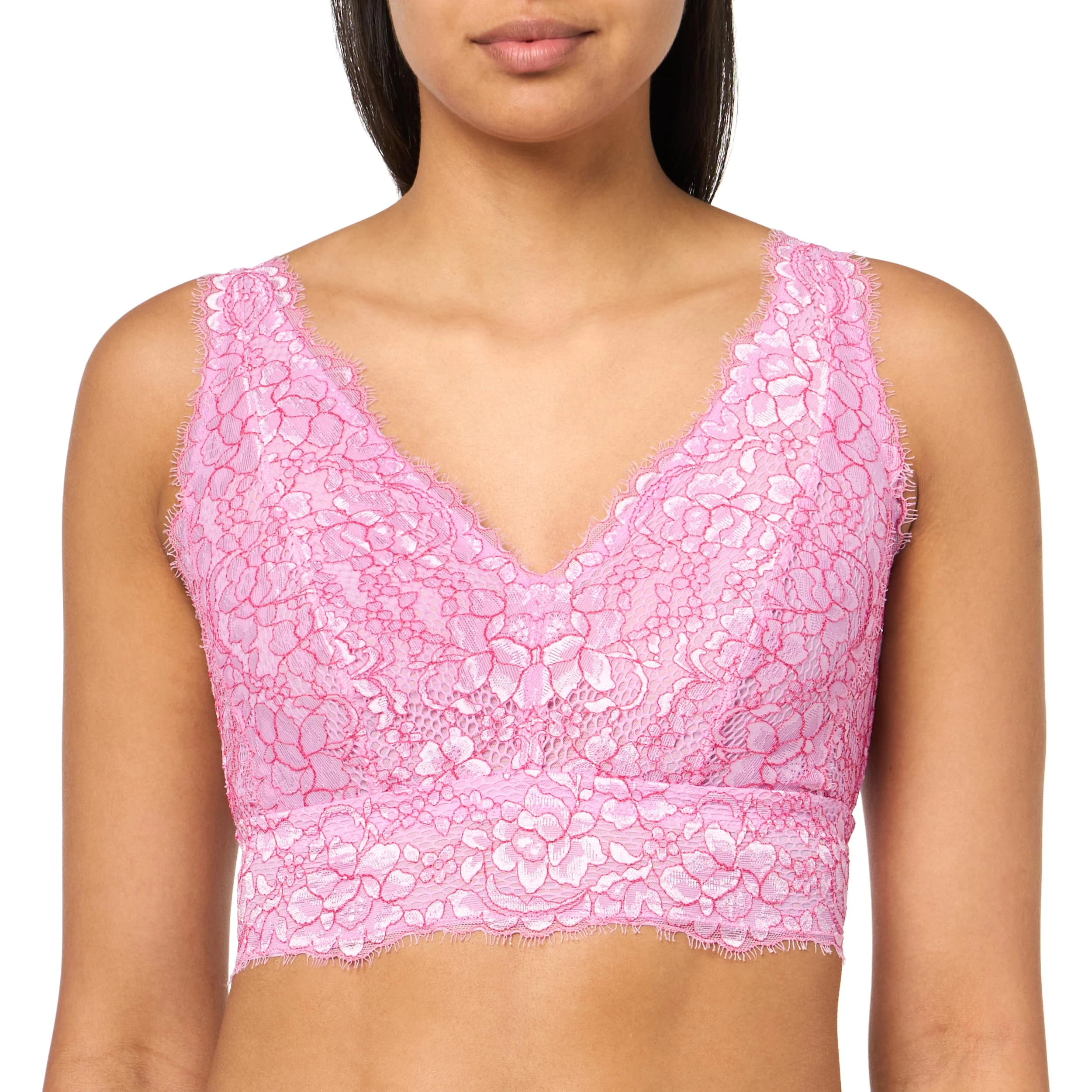 Cosabella Women's PRET a Porter Curvy Long Bralette Plunge Bra, Semi-Sheer, Neela Flower/Flori Pink, XS