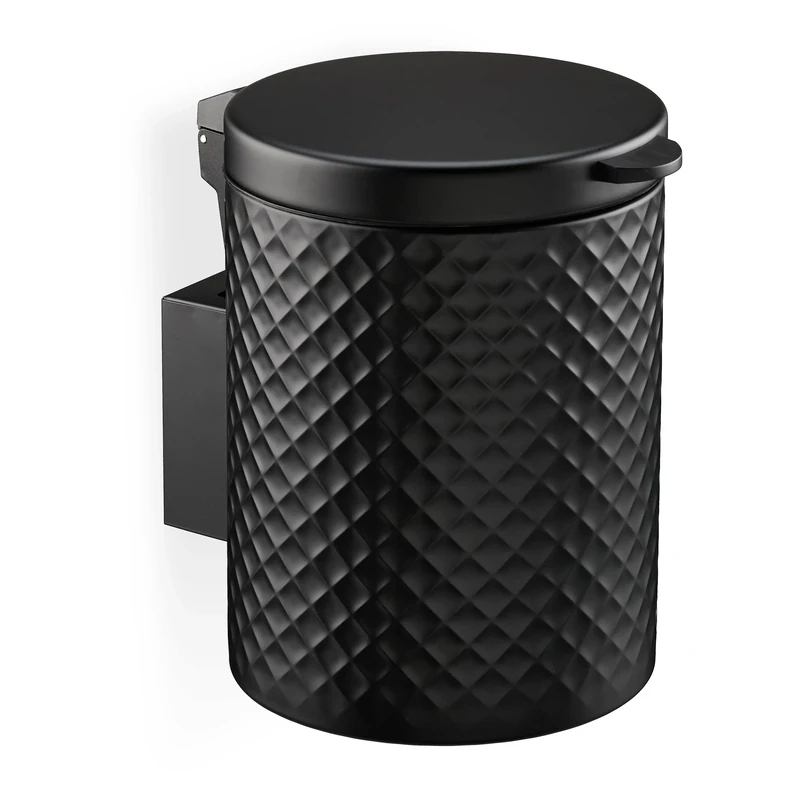 Relaxdays Bathroom Wall Bin, 5L, Soft Close, Inner Container, Metal, Sanitary Waste, Round, 27 x 20.5 x 27 cm, Black, Iron