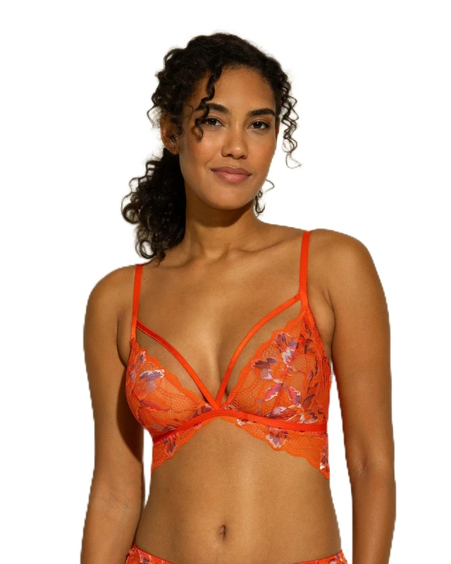 Cosabella Women's Paradiso Triangle Bralette Plunge Bra, Semi-Sheer, Sicilian Orange, M