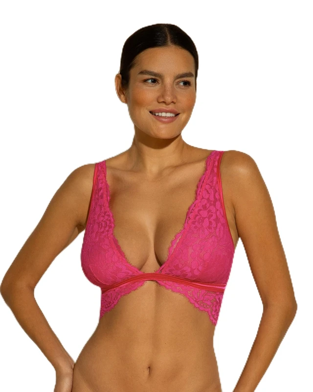 Cosabella Women's Magnolia Tall Tri Bralette Bra, Semi-Sheer, Flori Pink, L