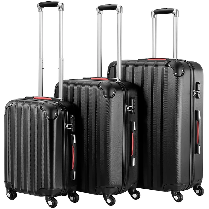 PROVITERA Set of 3 Hard ABS Suitcases M-L-XL Telescopic Handle and 4 Easy Roll Wheels, Code Lock Lock, Heavy Duty Travel Trolley with Hand Luggage, Black, 89 Litri, 59 Litri, 36 Litri, Modern