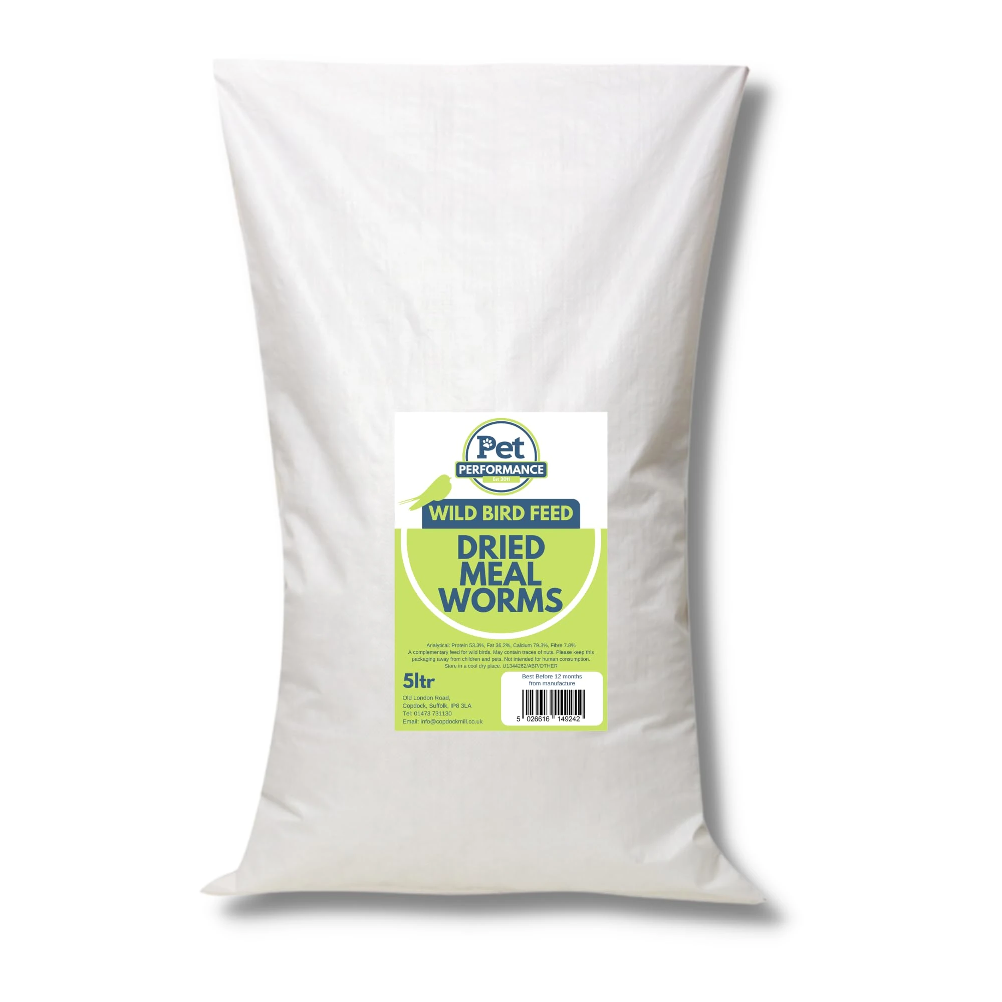 Copdock Mill Pet Performance Dried Mealworms for Wild Birds High Protien Natural Wild Bird feed 5L Bulk Bag aprox 800g High Energy Garden Birds Food